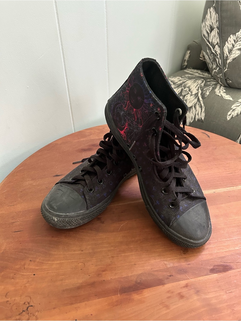 Black High-Top Sneakers with Subtle Purple & Pink Accents